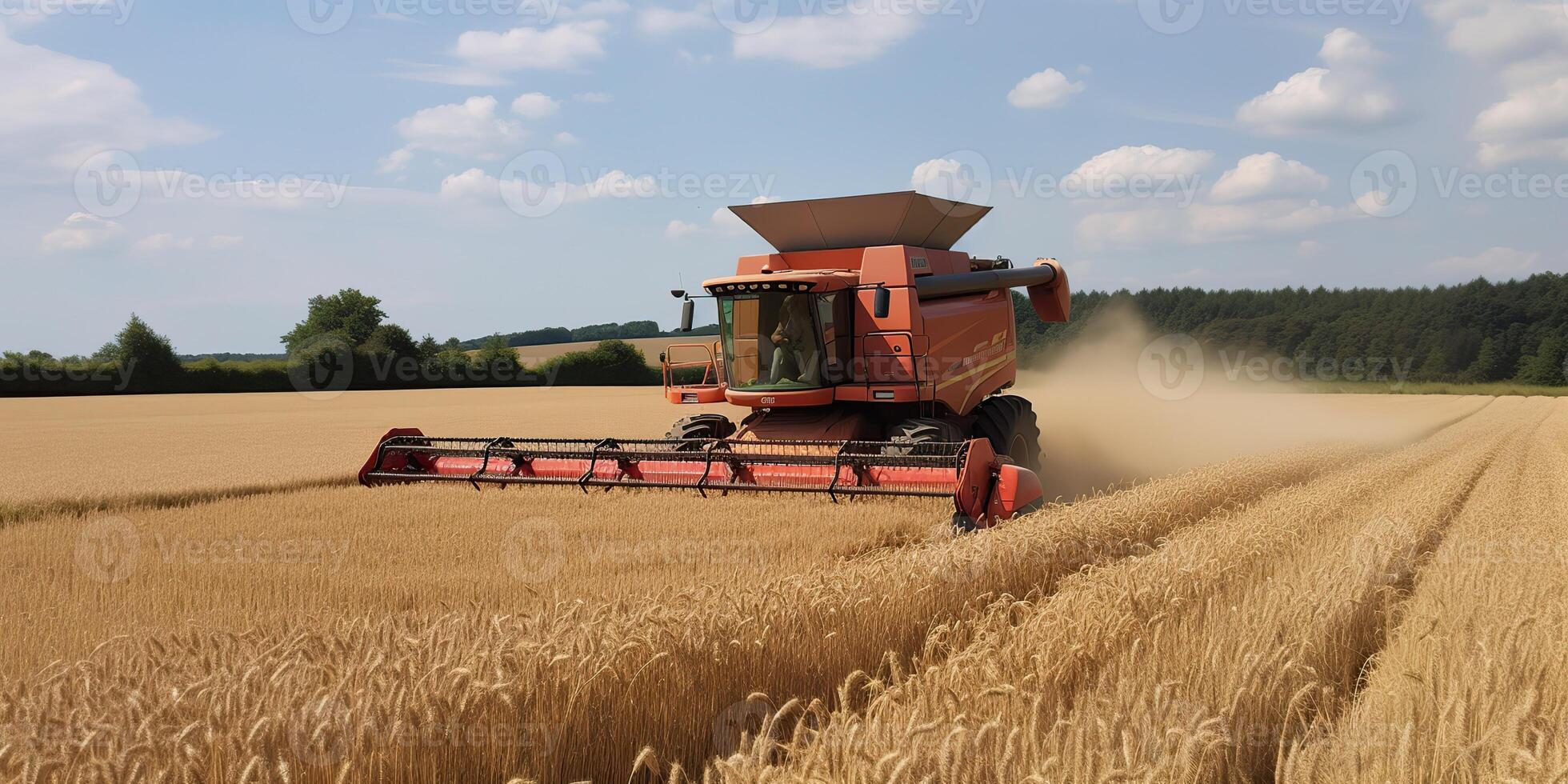 . . Harvester combine ctractor at sunset field of wheat grain plant. Farmer outdoor inspirational vibe. Graphic Art photo