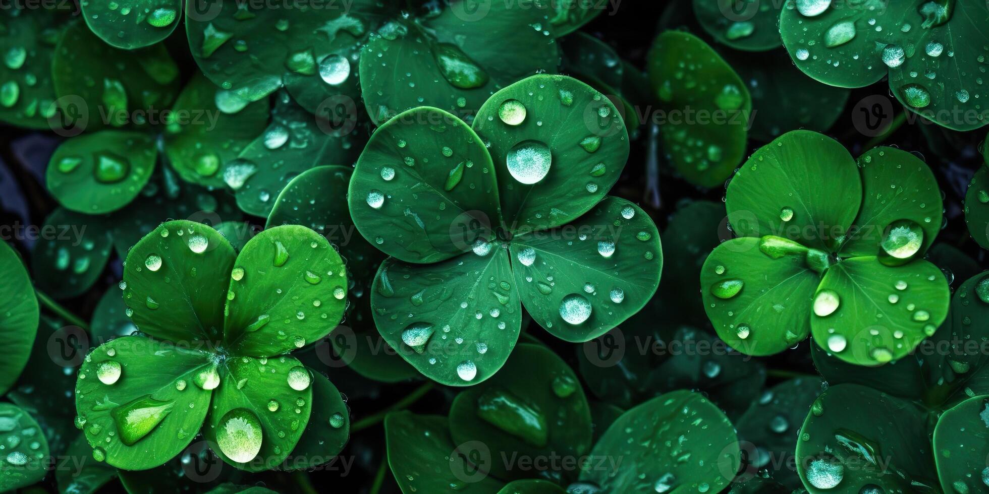 . Photo realistic illustration of top view green fresh clover leafes. Irish symbol. . Graphic Art