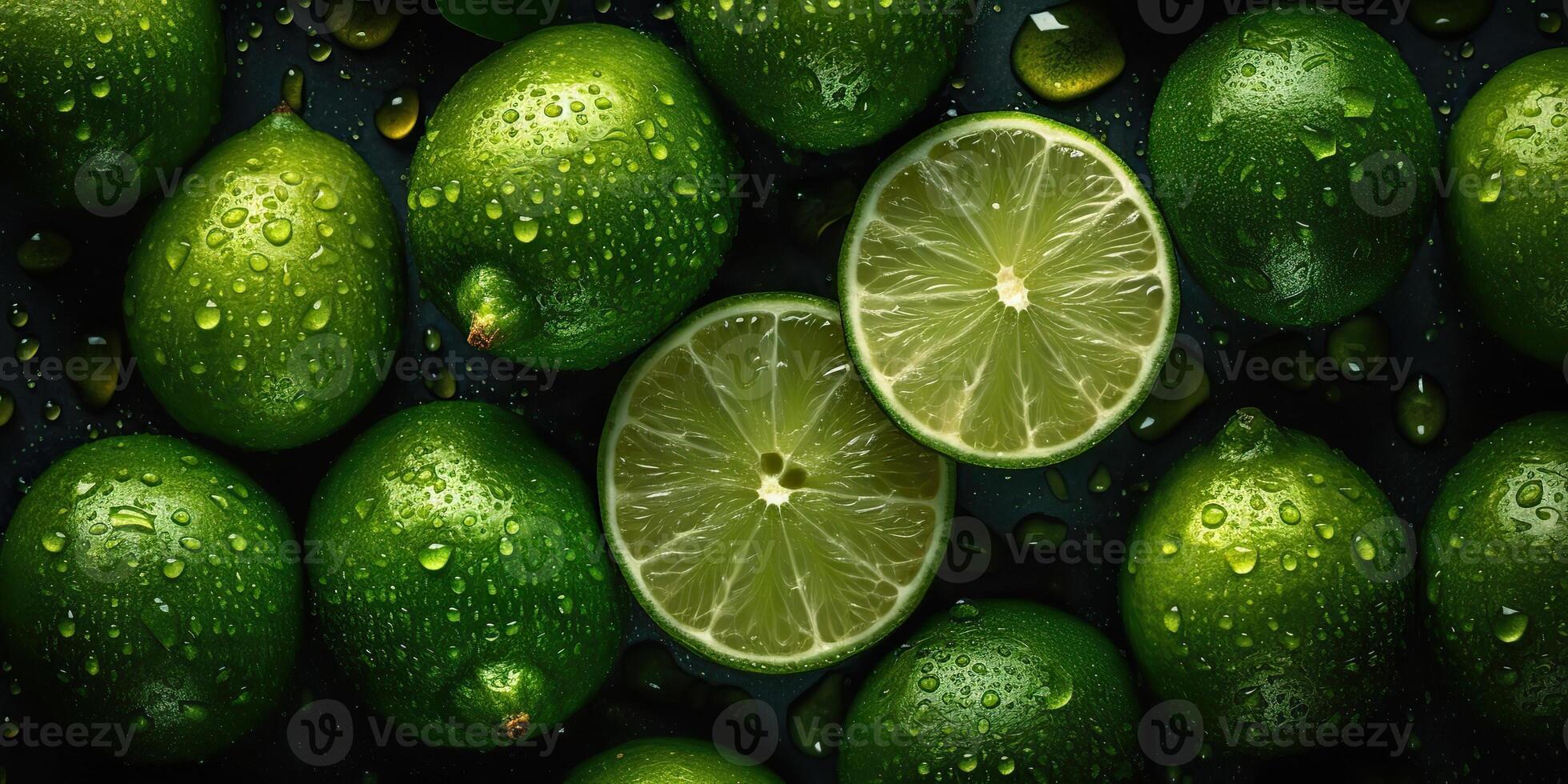 . . Macro shot photography of slices limes green tropical fruits. Graphic Art photo