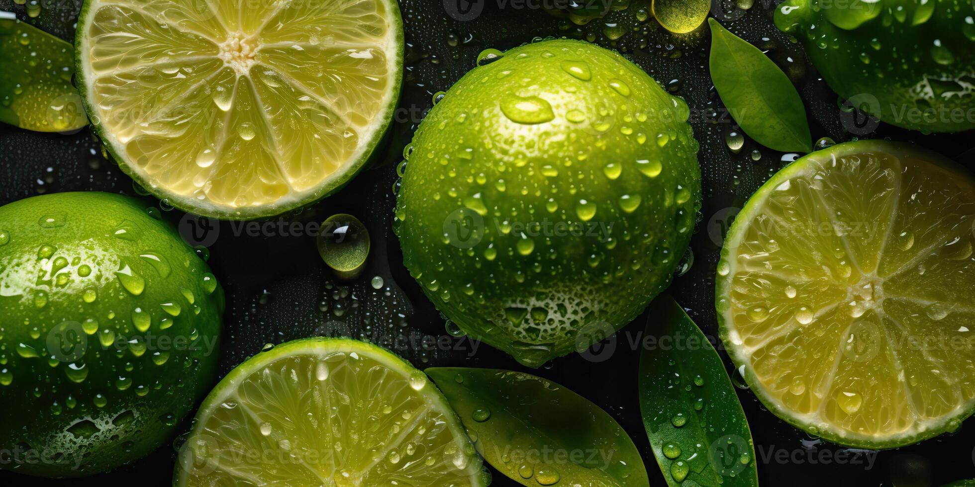 . . Macro shot photography of slices limes green tropical fruits. Graphic Art photo
