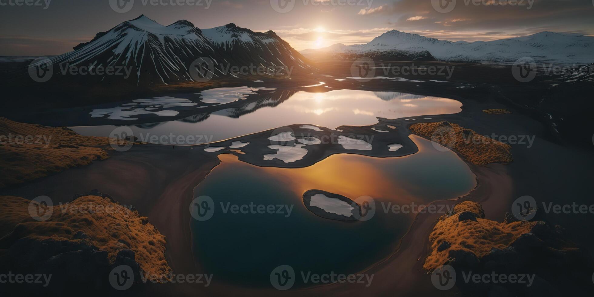 . . Macro shot aerial drone view of Iceland landscape scene. Cinematic adventure explore vibe. Graphic Art photo