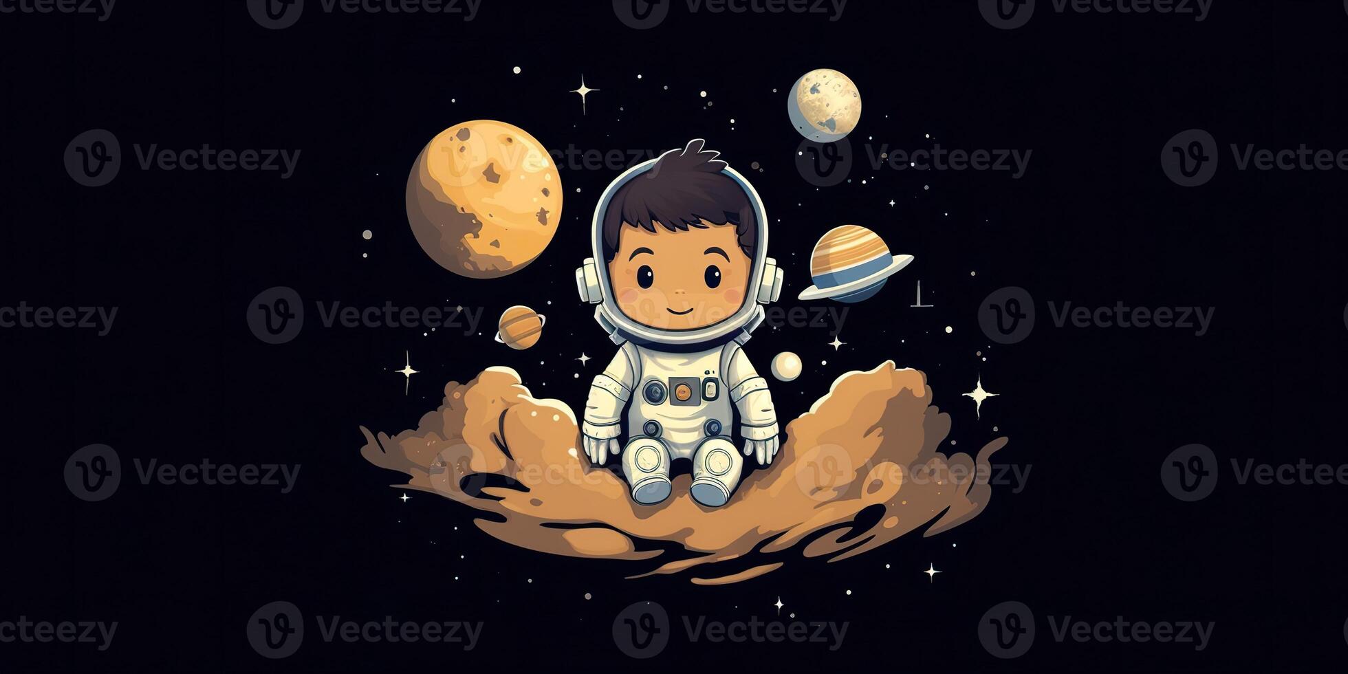 ai generado. 2d chico niño persona hombre personaje a Luna galaxia. astronauta en galaxia espacio. ai generativo. gráfico Arte foto