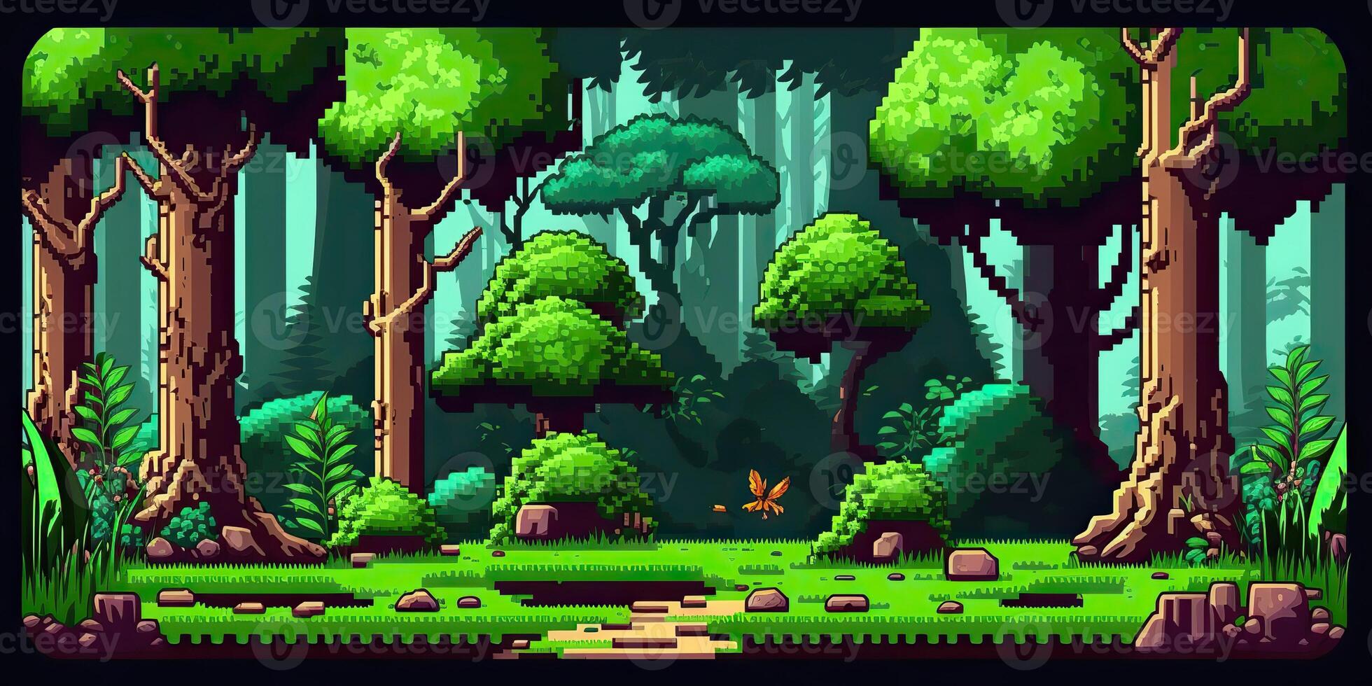 . . 8 bit abstract forest scene. Can be used for retro games or graphic design. Graphic Art photo