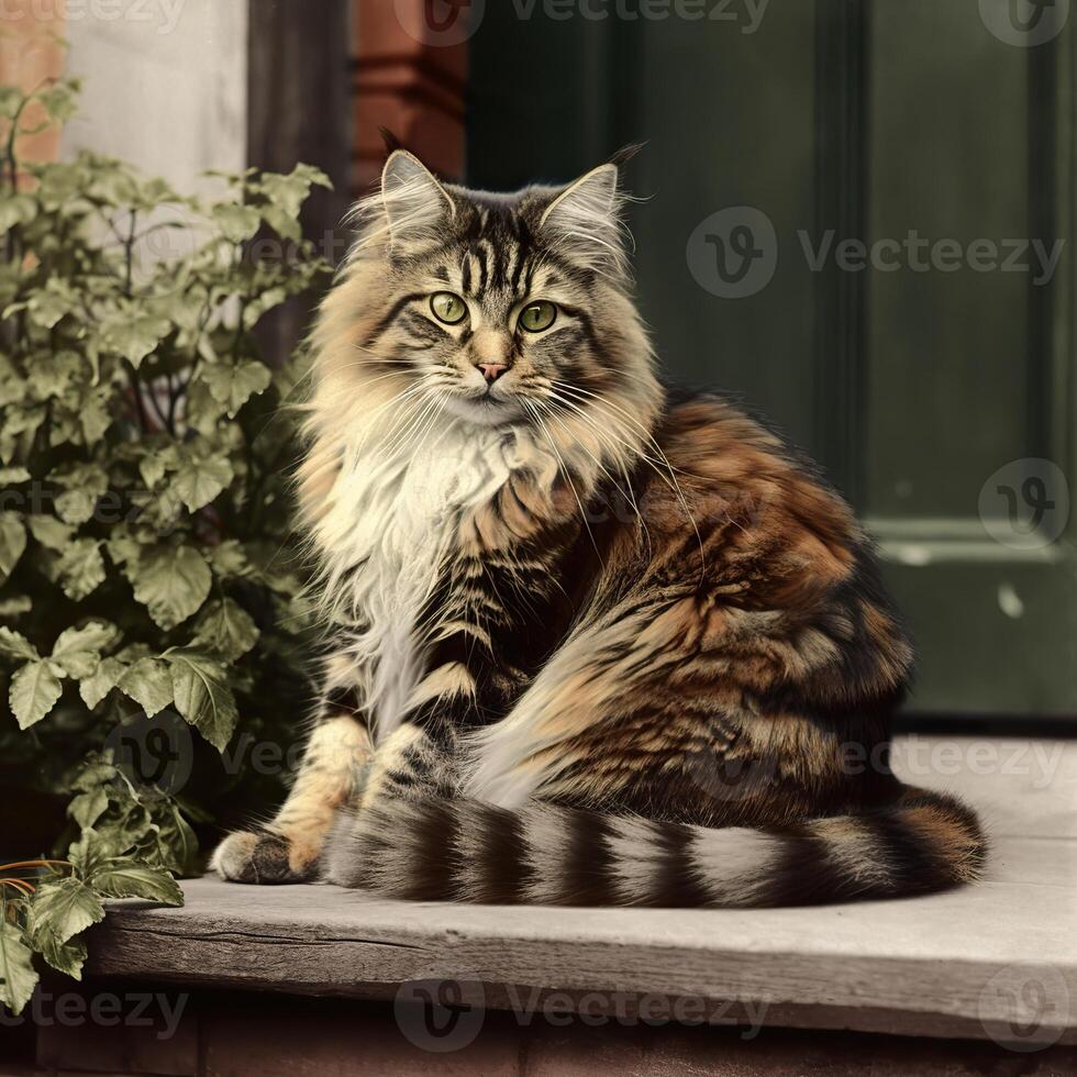 ai generado. ai generativo. Década de 1910 Clásico retro de colores foto realista fotografía ilustración. bolígrafo animal gatito gato relajarse onda. gráfico Arte