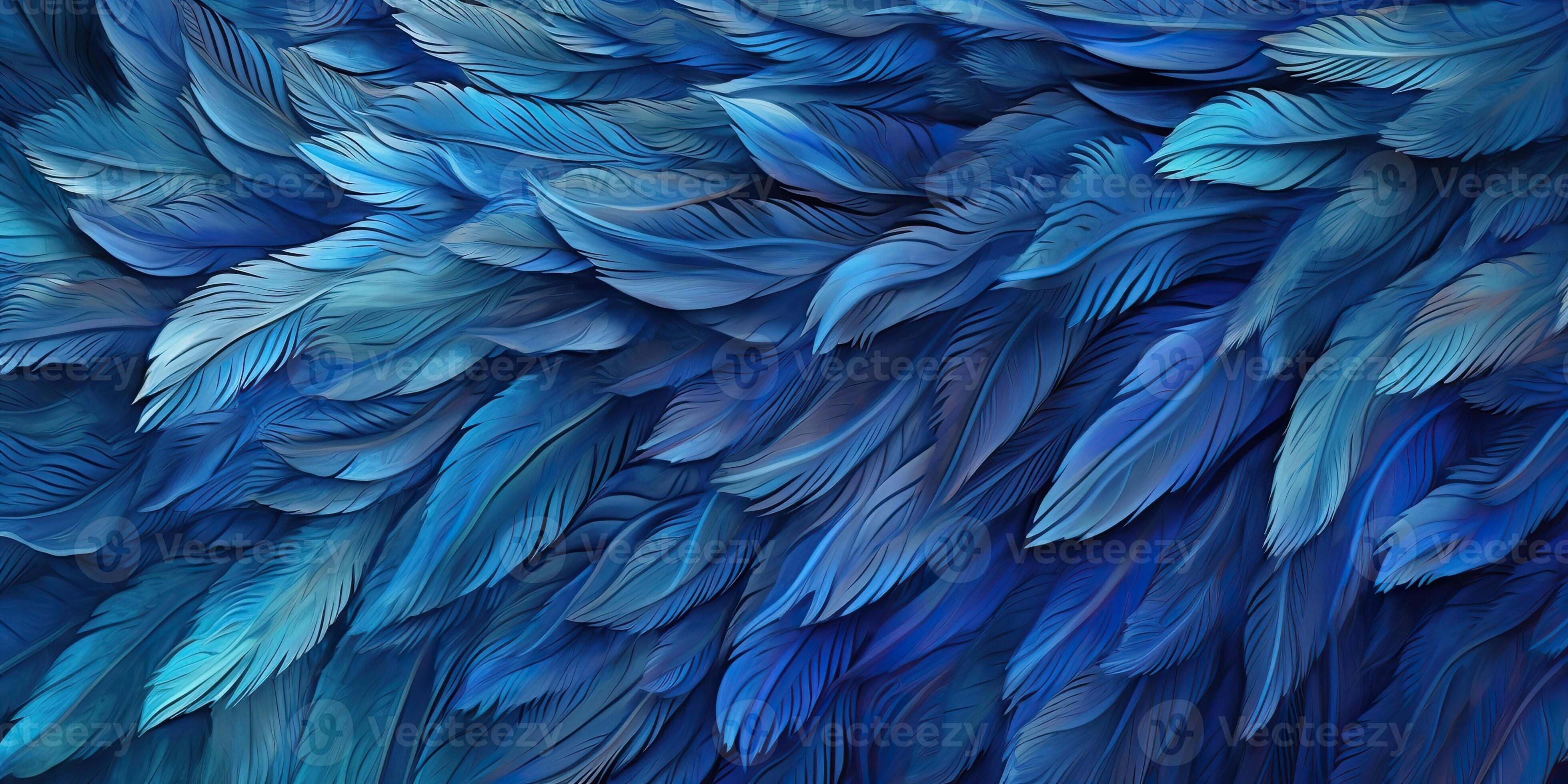 Closeup blue feathers creative banner. Abstract art texture detail