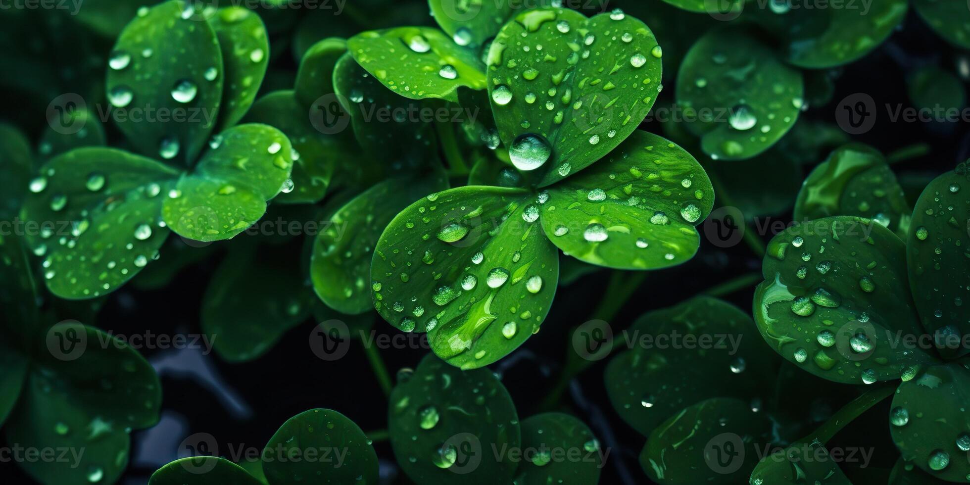 . Photo realistic illustration of top view green fresh clover leafes. Irish symbol. . Graphic Art