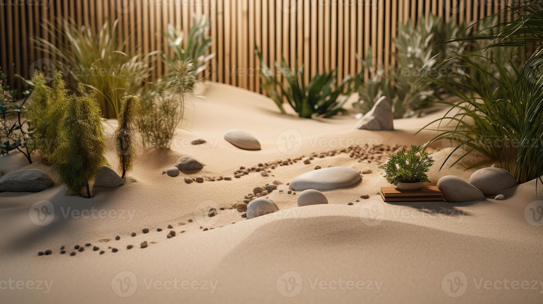 . Photo macro of asian zen garden. Home decor meditation. Graphic Art