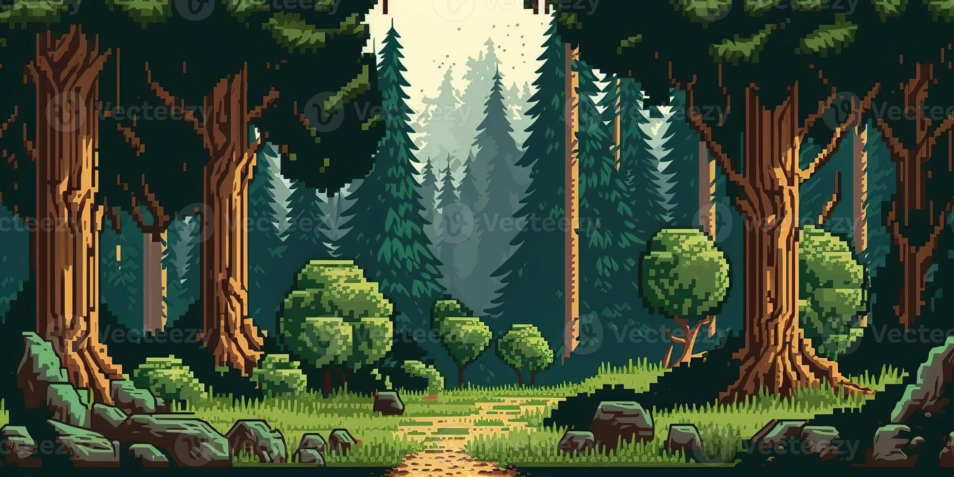 . . 8 bit abstract forest scene. Can be used for retro games or graphic design. Graphic Art photo