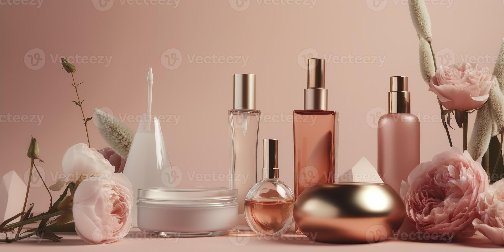 . . Photo realistic illustration of different skin body care products. Beauty healthy luxury lifestyle. Graphic Art