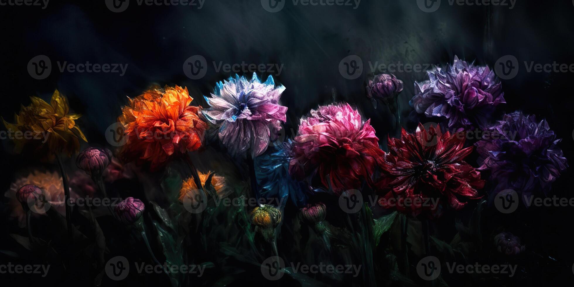 . . Beatiful painted oil drawing flowers. Aesthetics style inspired by dark mood Tim Burton vibe. Graphic Art photo