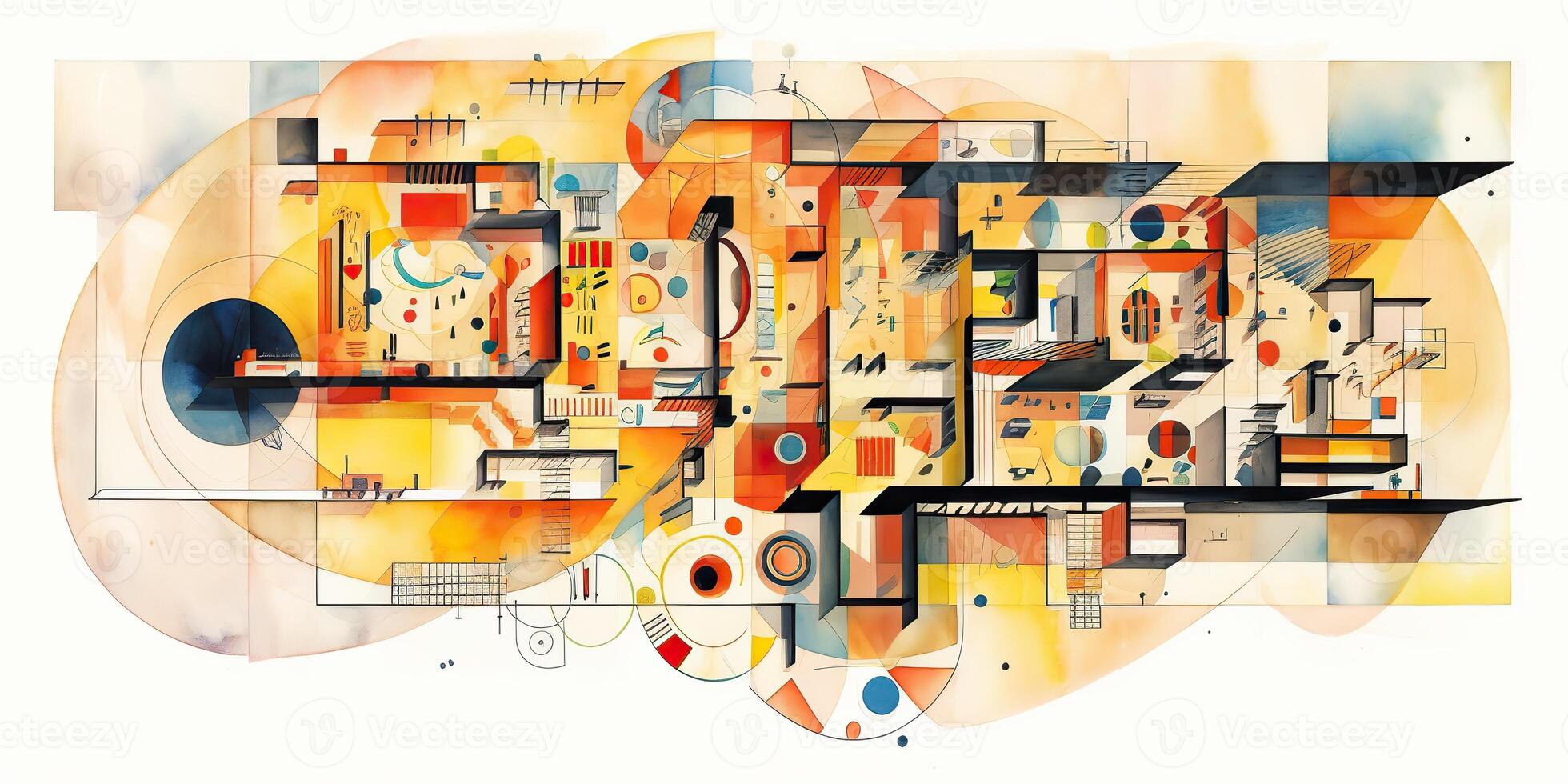 ai generado. ai generativo. resumen Clásico retro estética piso plan antecedentes modelo inspirado por wassily Kandinsky. lata ser usado me gusta póster para hogar decoración. gráfico Arte foto