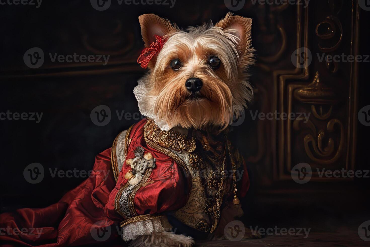ai generado. ai generativo. pintura de un Yorkshire terrier en Renacimiento ropa realista ilustración. Clásico retro élite onda. gráfico Arte foto