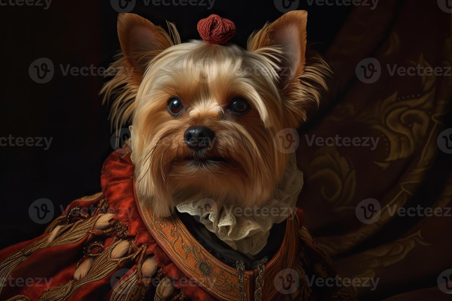 ai generado. ai generativo. pintura de un Yorkshire terrier en Renacimiento ropa realista ilustración. Clásico retro élite onda. gráfico Arte foto