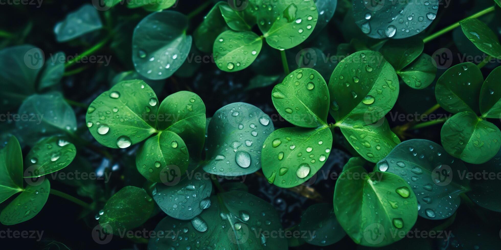 . Photo realistic illustration of top view green fresh clover leafes. Irish symbol. . Graphic Art