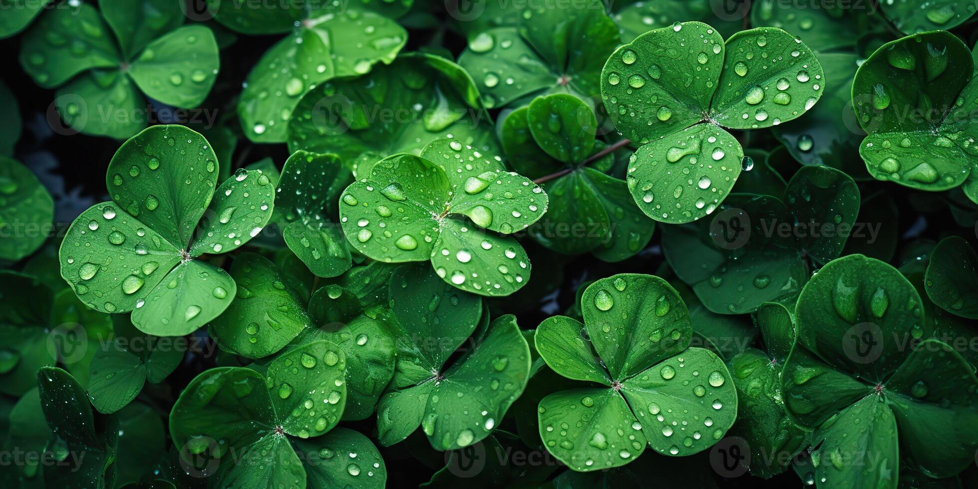 . Photo realistic illustration of top view green fresh clover leafes. Irish symbol. . Graphic Art