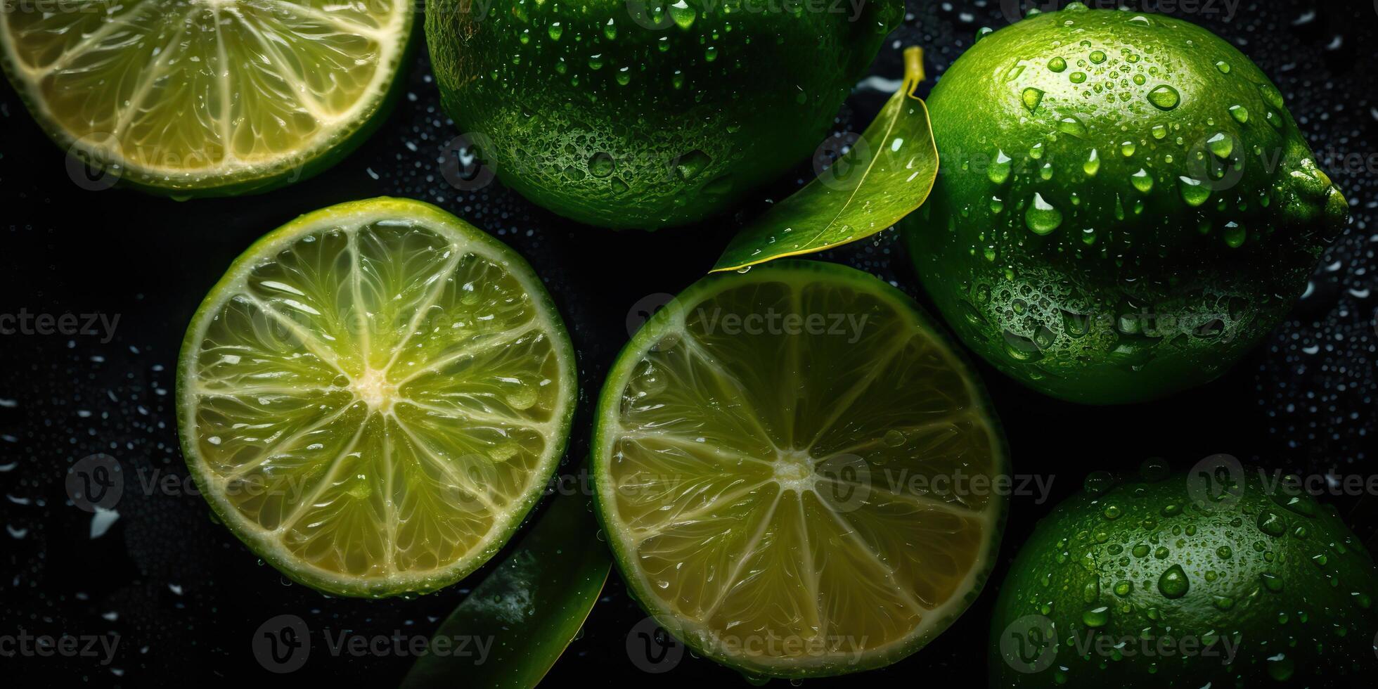 . . Macro shot photography of slices limes green tropical fruits. Graphic Art photo