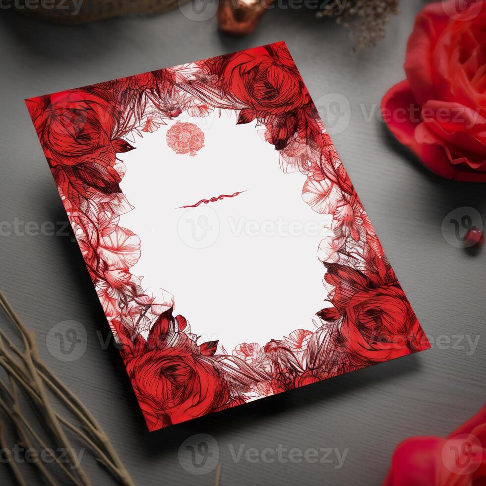 , valentine's day greeting card decorated with red flowers photo