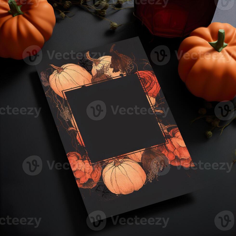 illustration, invitation for halloween party, with pumpkins and a dark background. photo