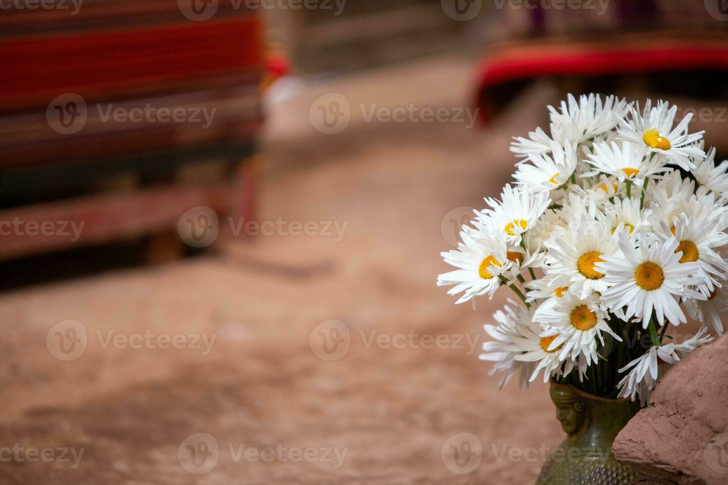 Daisies in a peruvian vase photo