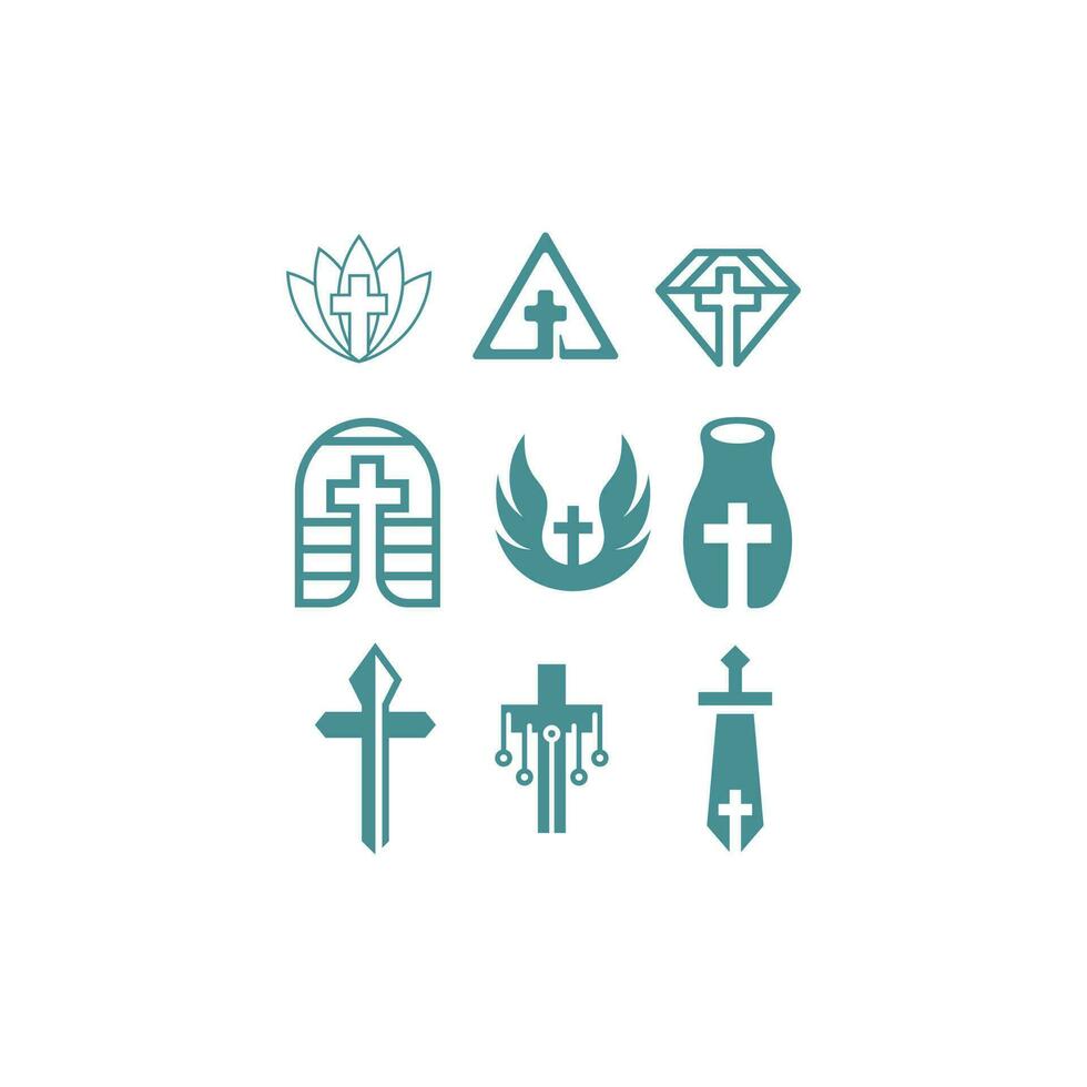 Set Cross Church Icon Collection Creative Design vector