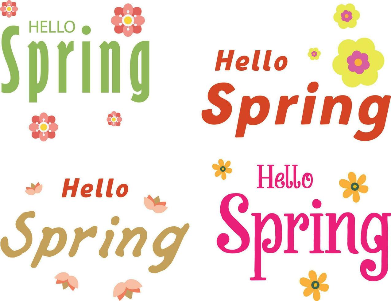 Hello Spring, Hello Spring typography with flowers and butterflies. Vector illustration