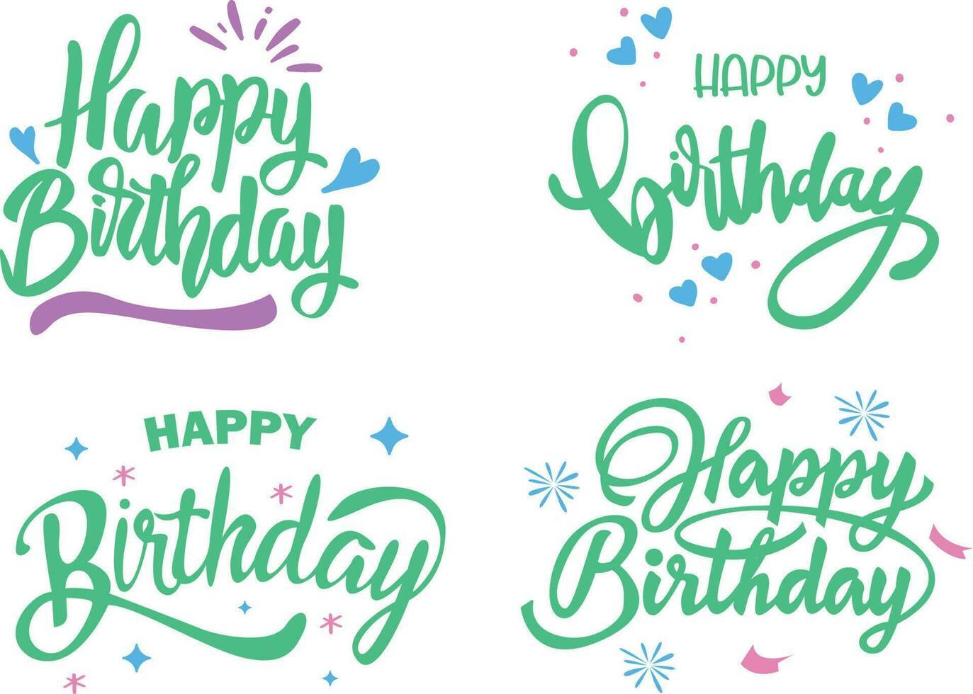 Happy Birthday lettering set. Handwritten calligraphy. Vector illustration.