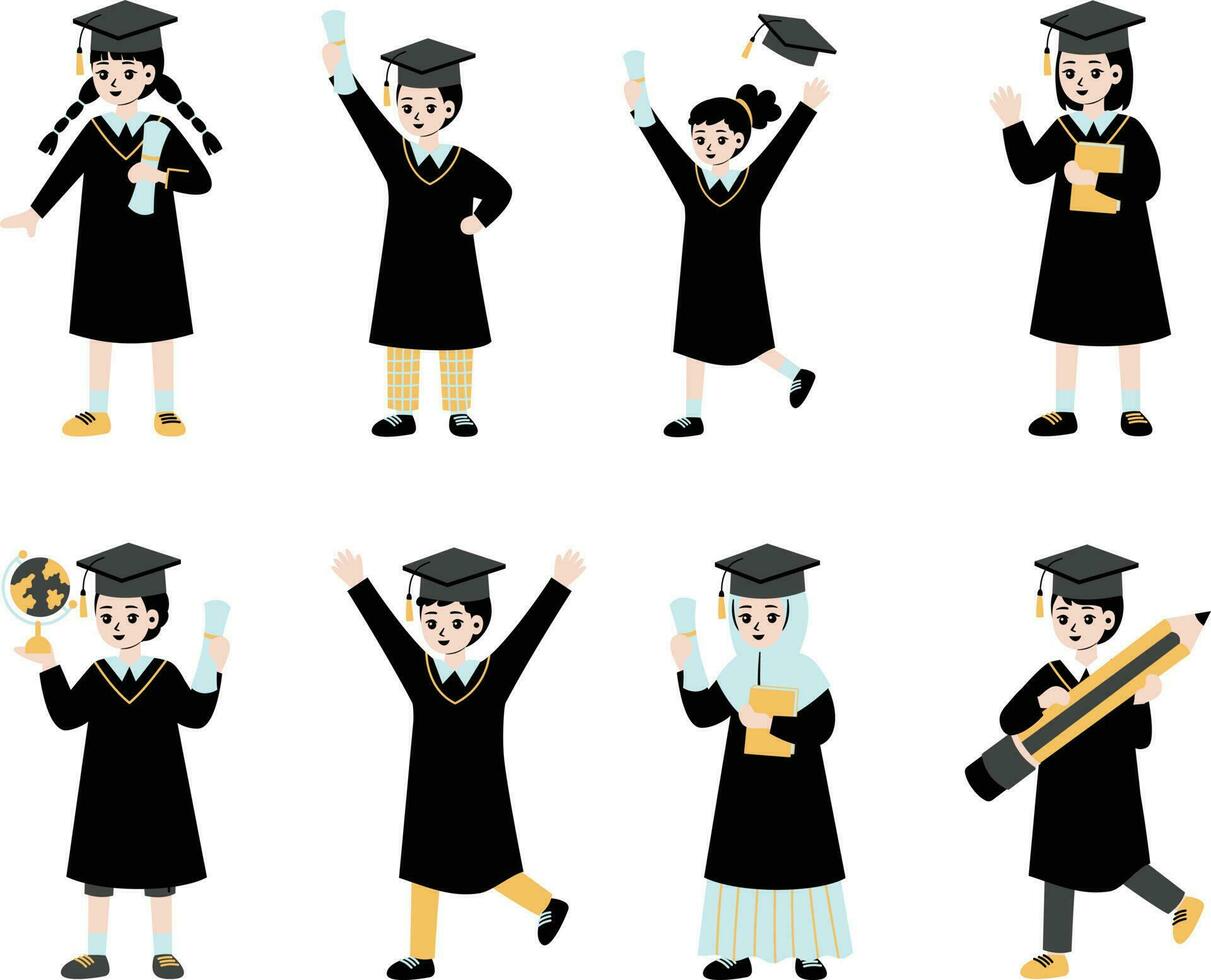Graduation students set. Illustration isolated on a white background. vector