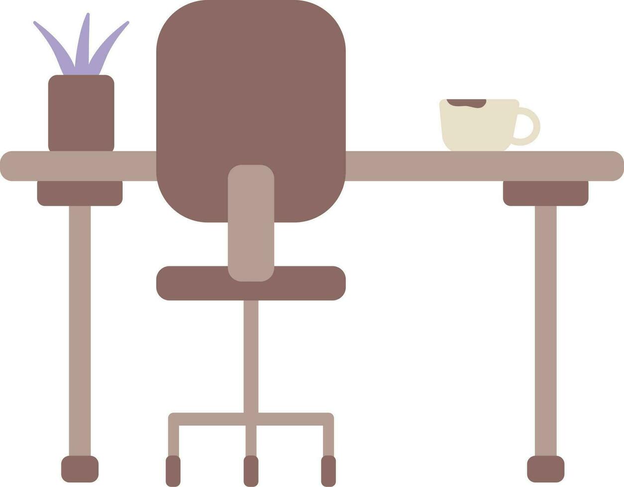 Office chair and table with coffee cup. Flat style vector illustration.