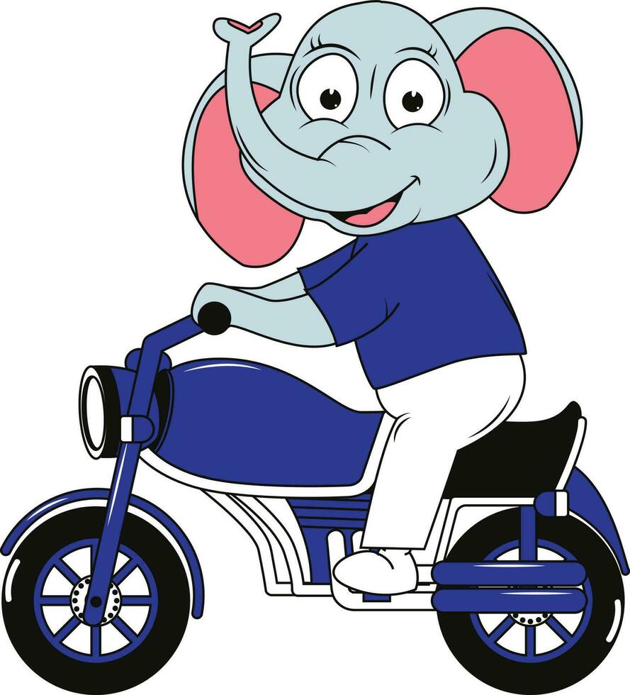 Elephant riding a motorbike on white background. Vector illustration.