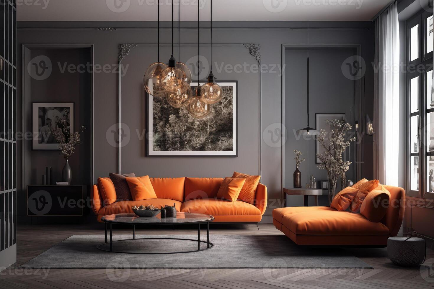 Grey orange on sale living room