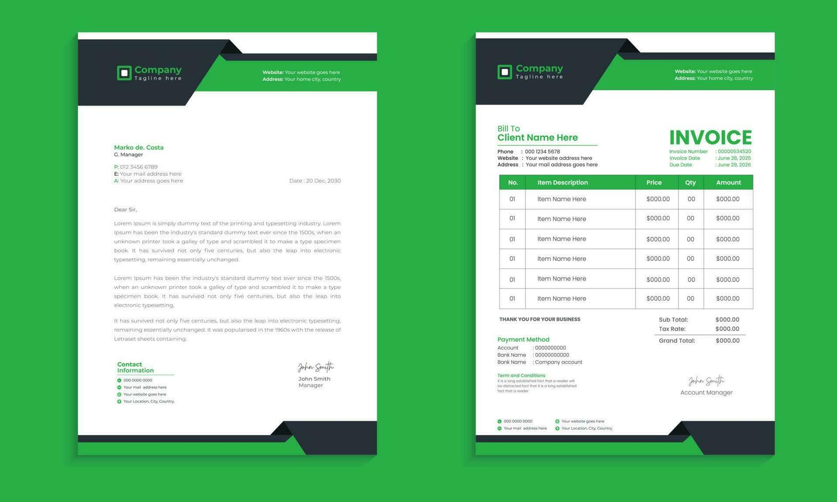 Creative modern letterhead and invoice template design with color and concept variation bundle vector