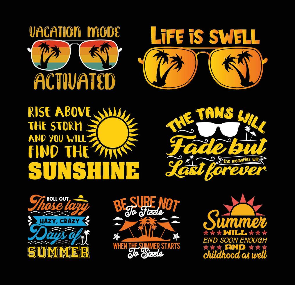 Summer T shirt Design Bundle, Quotes about Summer, Beach T shirt, Summer typography T shirt design Collection vector