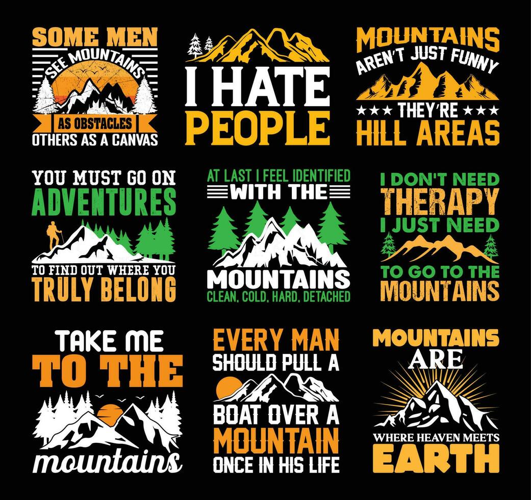 montaña t camisa diseño manojo, citas acerca de de viaje, aventuras t camisa, senderismo, cámping tipografía t camisa diseño colección vector