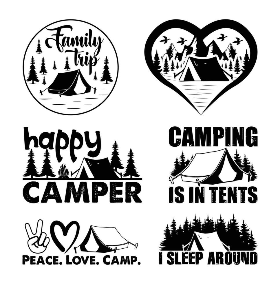 camping T shirt Design Bundle, Quotes about camping, Adventure, outdoor, camping T shirt, Hiking, Camping typography T shirt design Collection vector