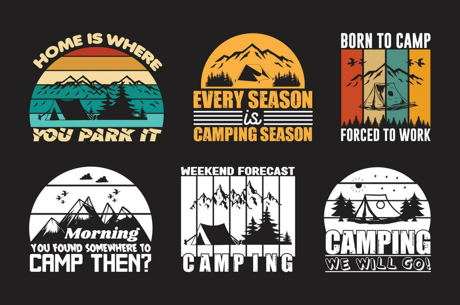 camping T shirt Design Bundle, Quotes about camping, Adventure, outdoor, camping T shirt, Hiking, Camping vintage T shirt design Collection vector