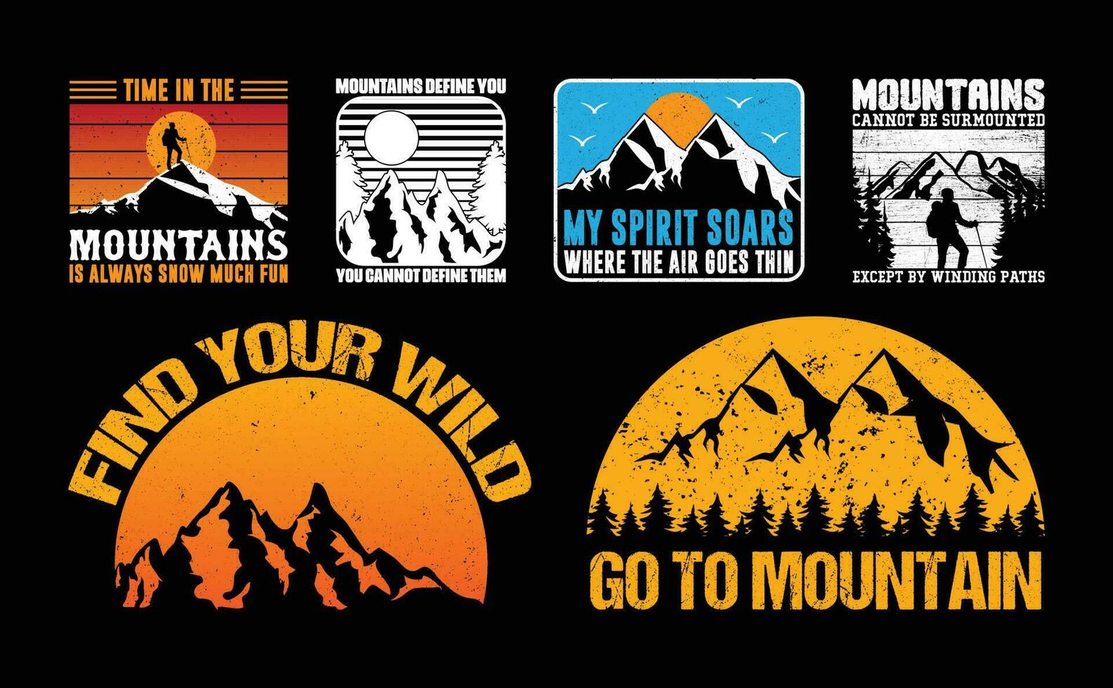 montaña t camisa diseño manojo, citas acerca de de viaje, aventuras t camisa, senderismo, cámping Clásico t camisa diseño colección vector