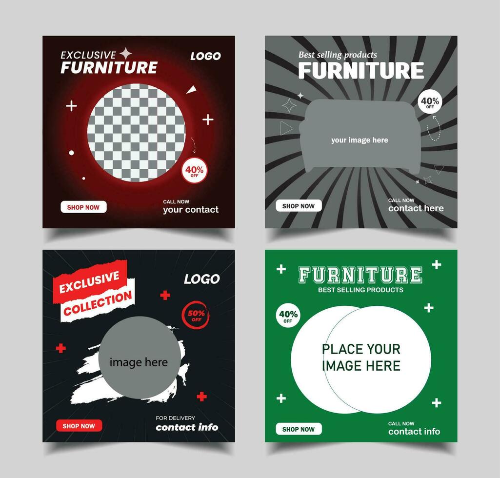 Furniture sale social media post design template Bundle, square web banner, Premium Vector, Furniture sale social media post,banner,abstract background design template vector