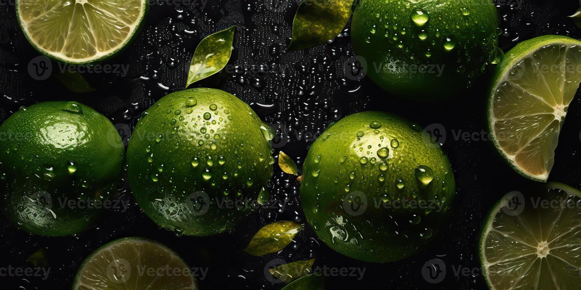 . . Macro shot photography of slices limes green tropical fruits. Graphic Art photo