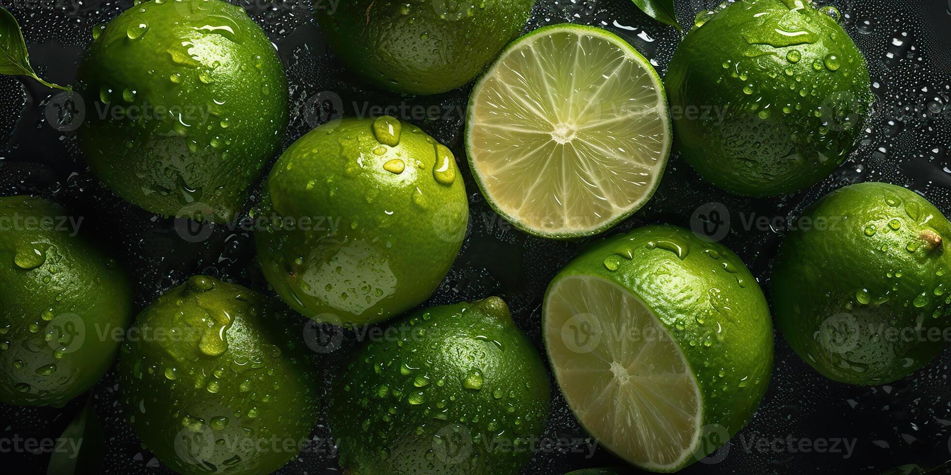 . . Macro shot photography of slices limes green tropical fruits. Graphic Art photo