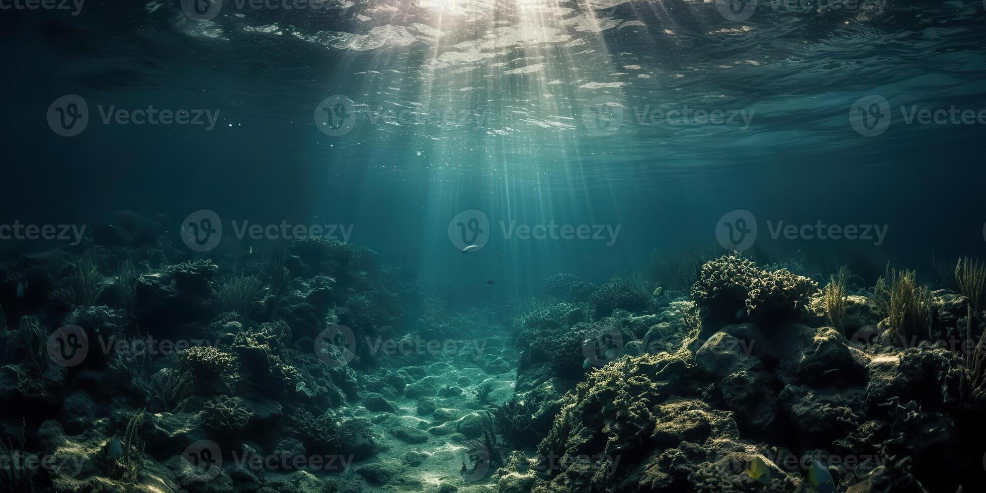 . . Photo of under sea ocean world. Marine Nautical with darm mustic mood adventure vibe. Graphic Art