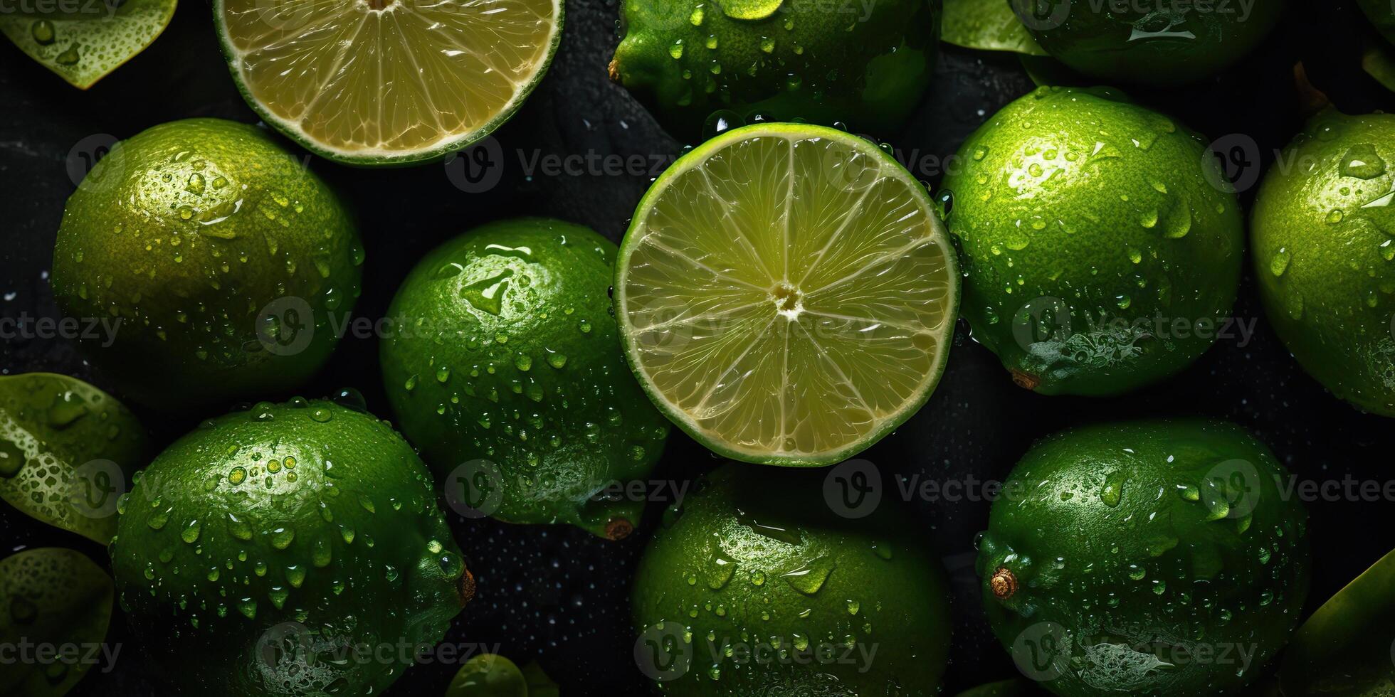 . . Macro shot photography of slices limes green tropical fruits. Graphic Art photo