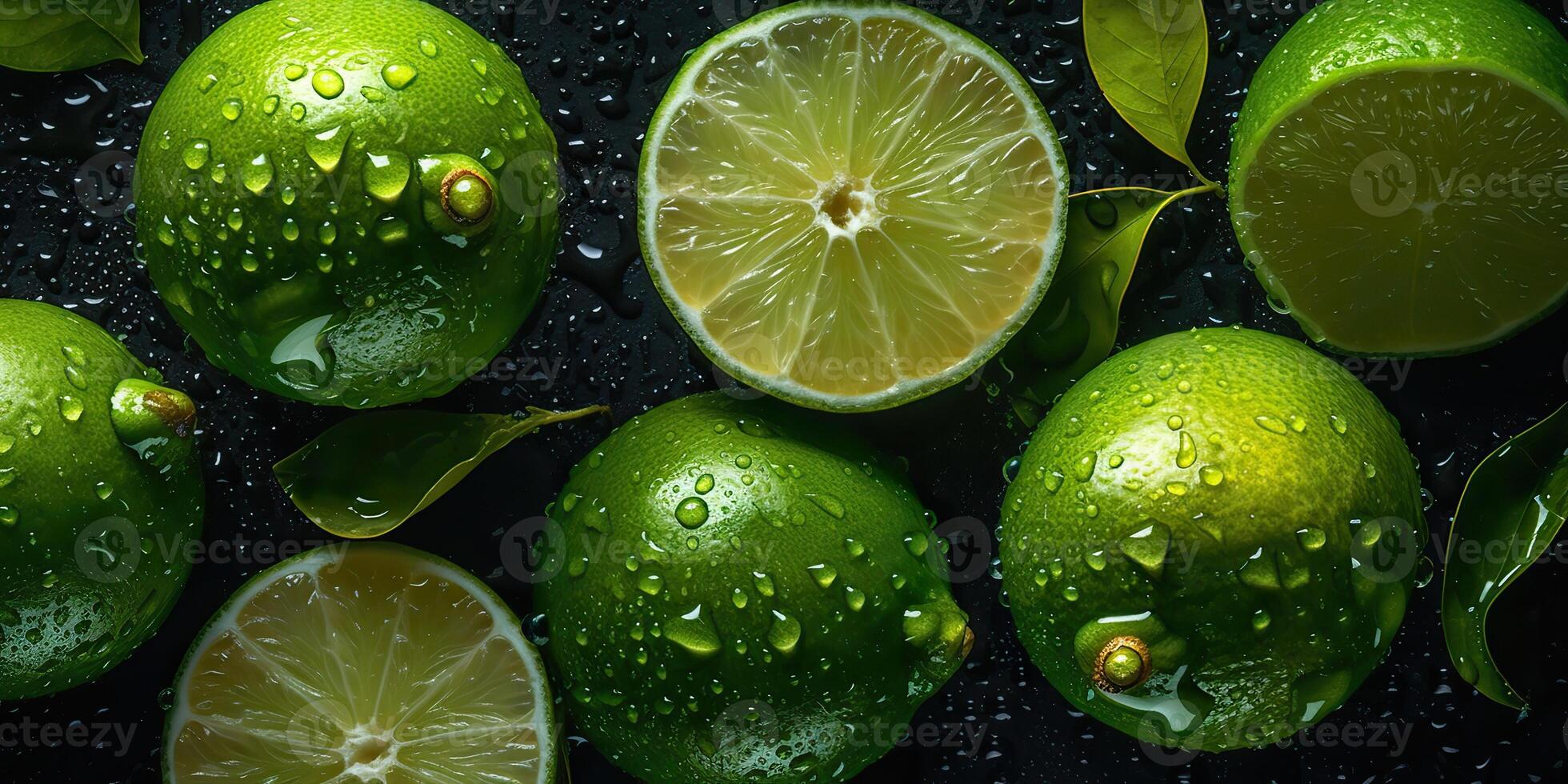 . . Macro shot photography of slices limes green tropical fruits. Graphic Art photo
