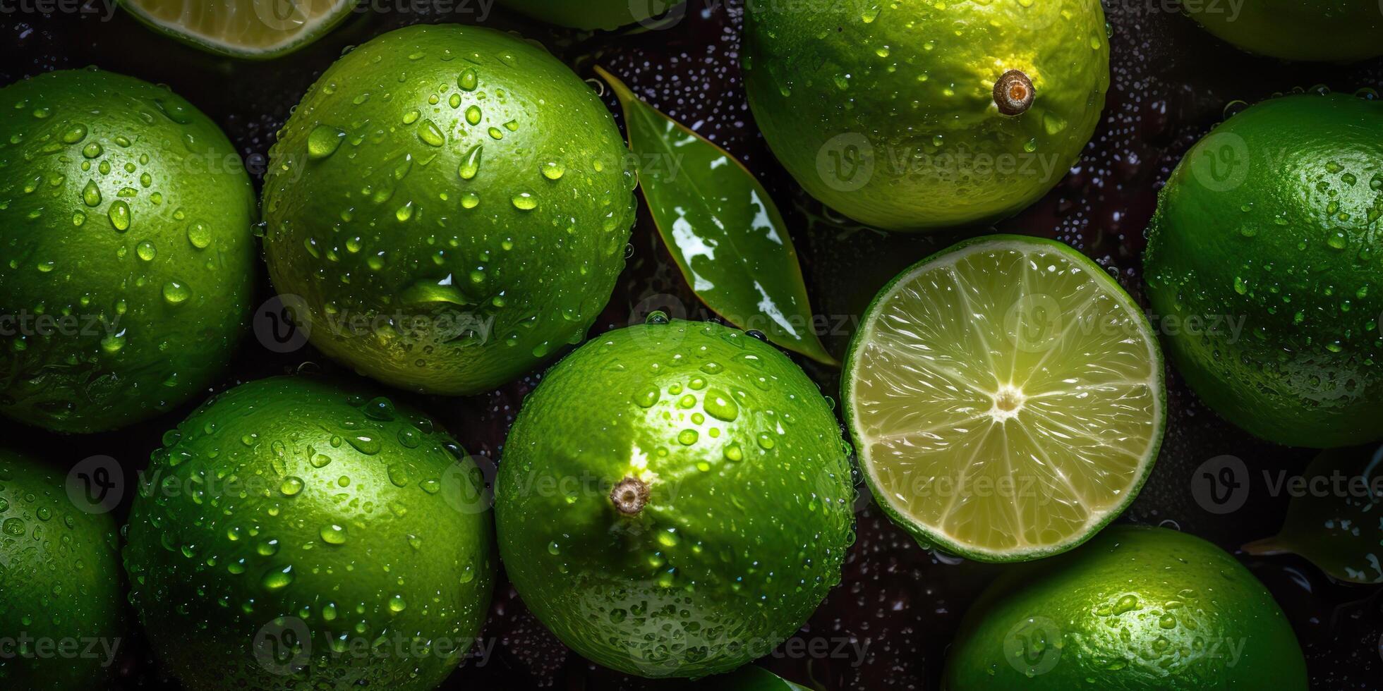 . . Macro shot photography of slices limes green tropical fruits. Graphic Art photo
