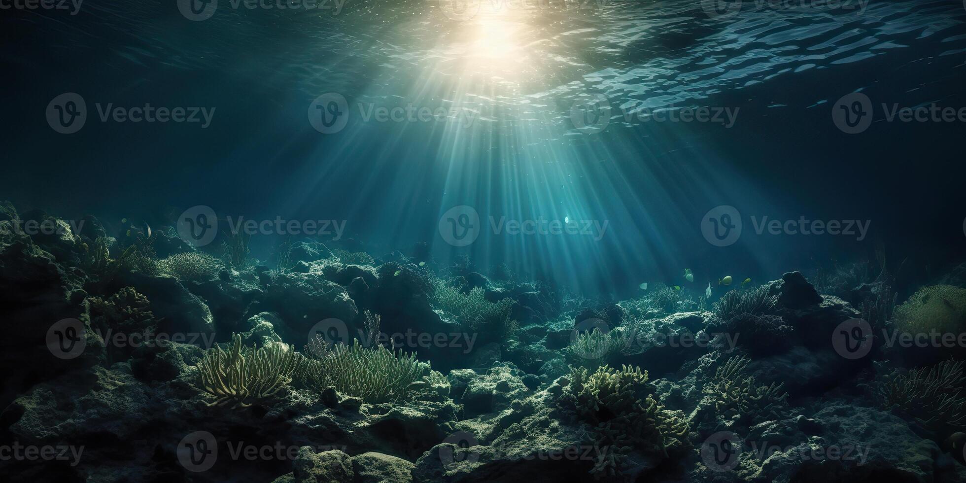 . . Photo of under sea ocean world. Marine Nautical with darm mustic mood adventure vibe. Graphic Art