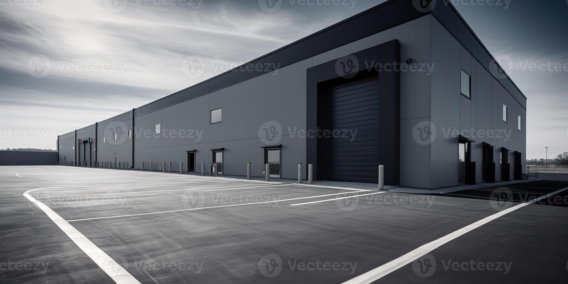 . . Realistic render of logistic business transport warehouse dock station. Factory and transport house. Graphic Art photo