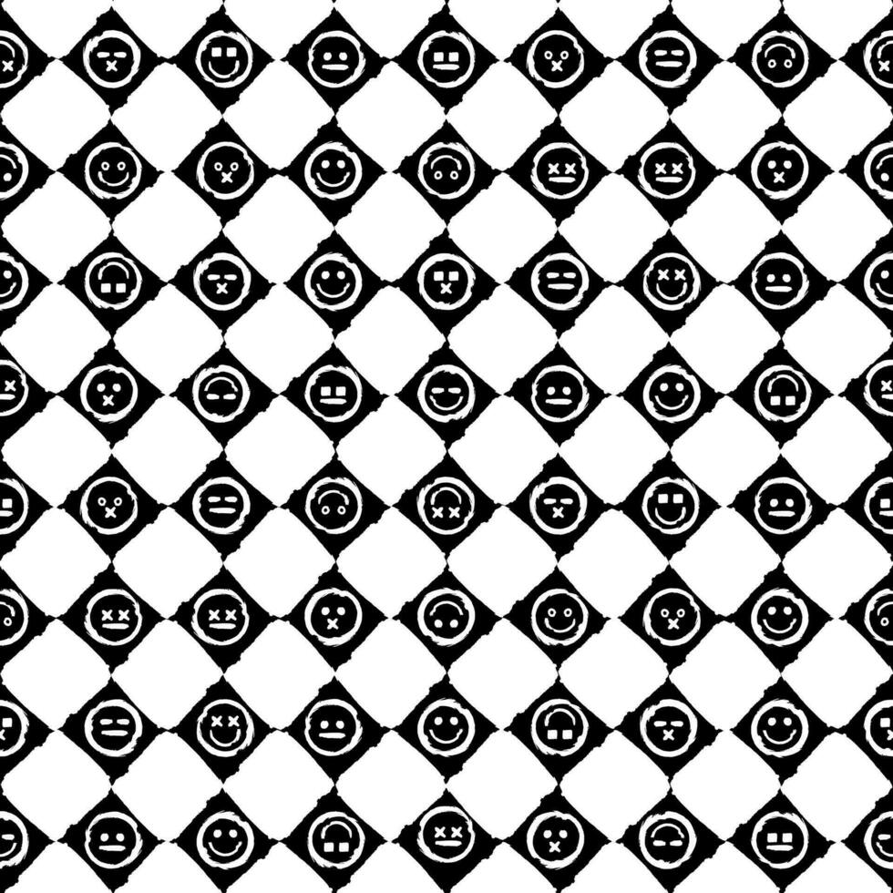 Grunge Chessboard Smiles Seamless Pattern vector