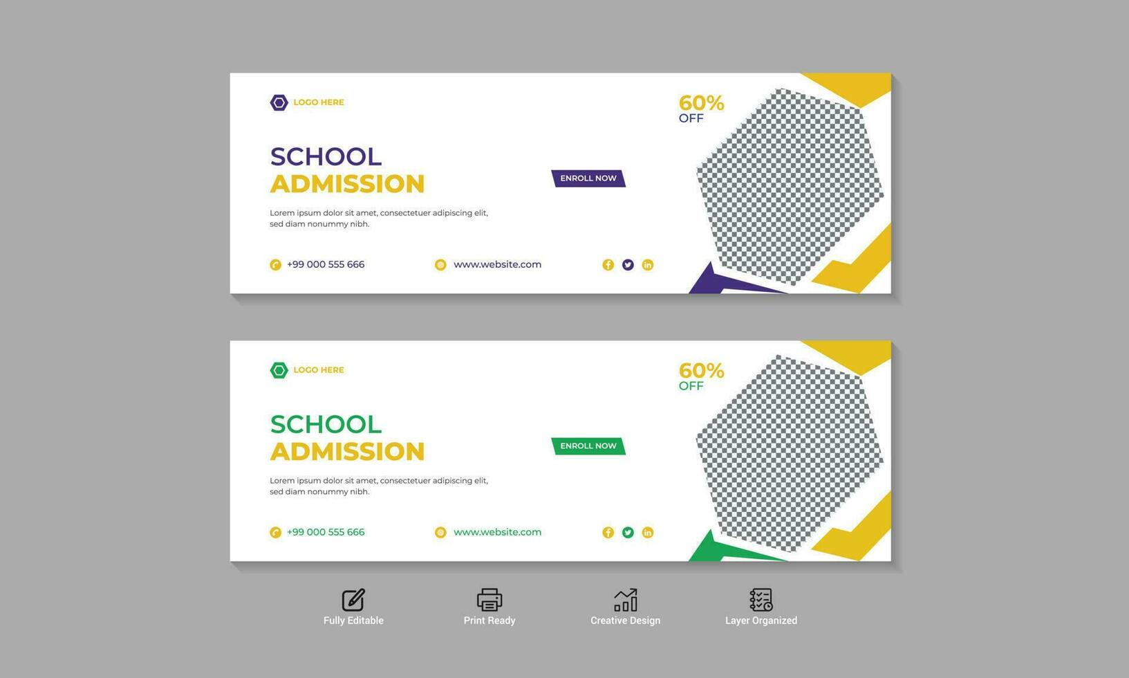 School admission social media cover design and web banner template. vector