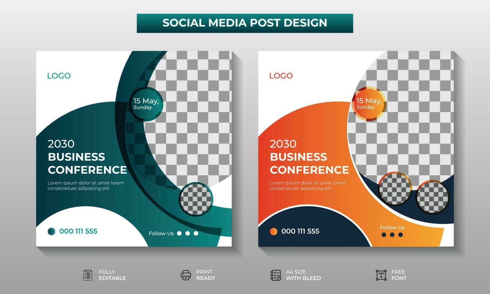 Corporate business conference social media post square banner design. Business webinar invitation design and online business conference banner template. vector