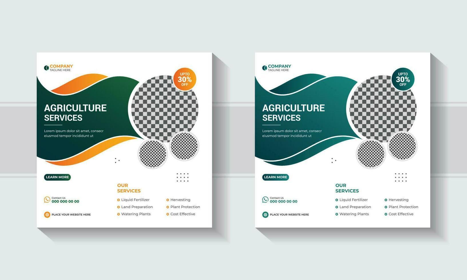 Agricultural services and farming services social media post or web banner template design. Agro farm services  social media banner design. Lawn mower gardening, green field, Agricultural technology. vector