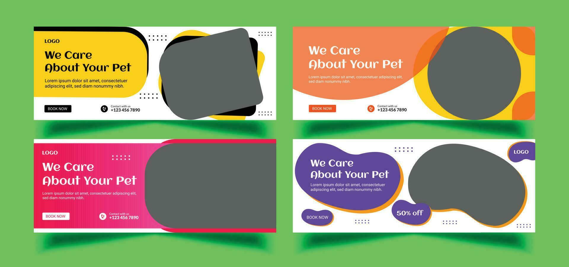 pet care web banner template, pet care banner, cover, banner, banner set, vector Premium